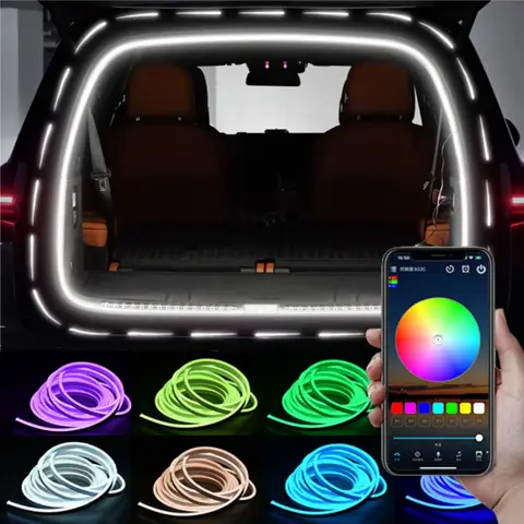 Dynamic Flowing Car Trunk Light Strip RGB Custom Neon Atmosphere Light Car Decorative Strip APP Control Interior Ambient Light