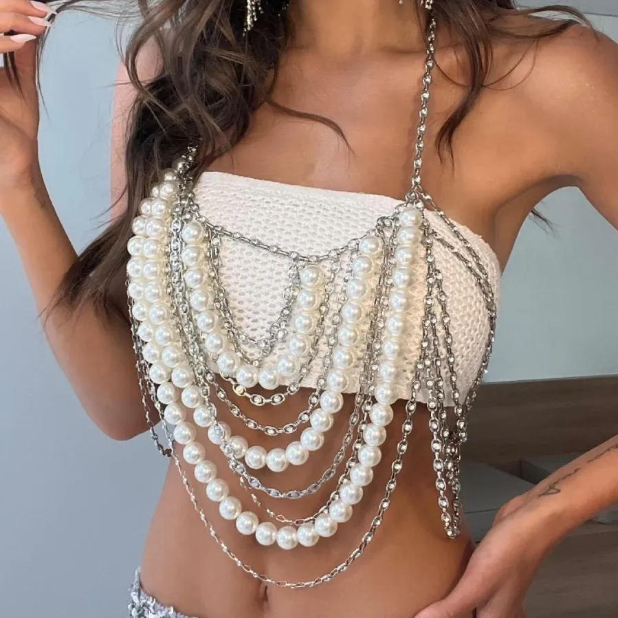 Women Pearl Tassel Chain Tank Top Summer Sexy Deep V Neck Backless Halter Neck Hollow Out Crop Top Beach Party Club Camisole
Women Pearl Tassel Chain Tank Top Summer Sexy Deep V Neck Backless Halter Neck Hollow Out Crop Top Beach Party Club Camisole