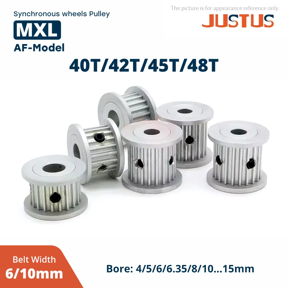 MXL 40T/44T/45T/48T Timing Pulley Bore 4/5/6/6.35/8/10/12/12.7/14/15mm for 6/10mm Width Belt Used In Linear Pulley AF Type
MXL 40T/44T/45T/48T Timing Pulley Bore 4/5/6/6.35/8/10/12/12.7/14/15mm for 6/10mm Width Belt Used In Linear Pulley AF Type