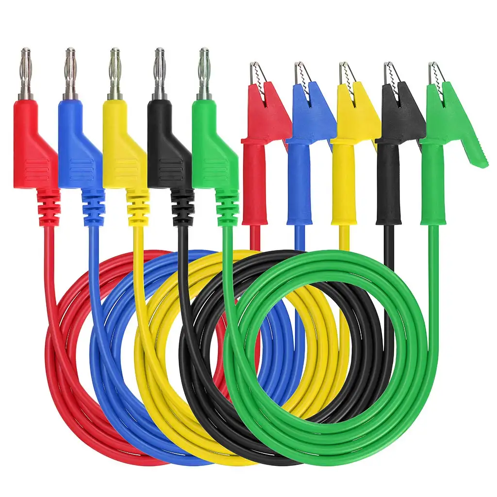 Multimeter Banana Plug to Crocodile Alligator Clip Test Probe, 5PCS 4mm Stackable Colorful Silicone Banana Plug to Alligator
Multimeter Banana Plug to Crocodile Alligator Clip Test Probe, 5PCS 4mm Stackable Colorful Silicone Banana Plug to Alligator