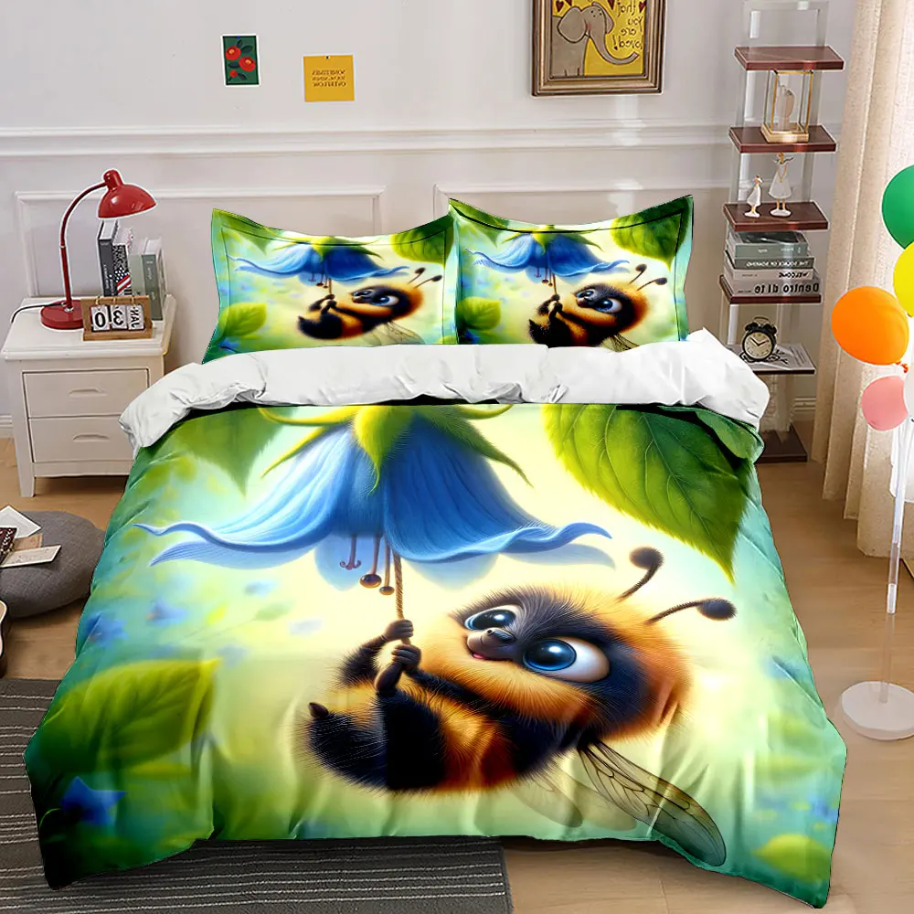 Fuzzy bee hanging on blue flower Print Soft Comfortable Duvet Cover Bedding Set Included 1*Duvet Cover 2*Pillowcases
Fuzzy bee hanging on blue flower Print Soft Comfortable Duvet Cover Bedding Set Included 1*Duvet Cover 2*Pillowcases