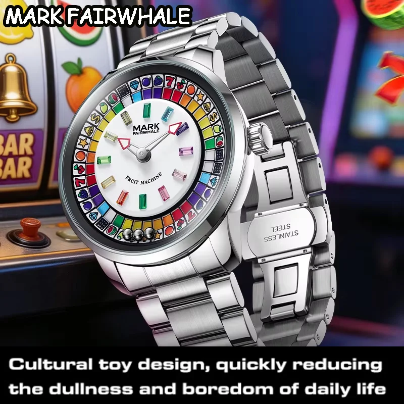 MARK FAIRWHALE Top Brand Fashion Flywheel Rotating Dial Colorful Diamonds Quartz Watch Stainless Steel Waterproof Watch for Men
MARK FAIRWHALE Top Brand Fashion Flywheel Rotating Dial Colorful Diamonds Quartz Watch Stainless Steel Waterproof Watch for Men