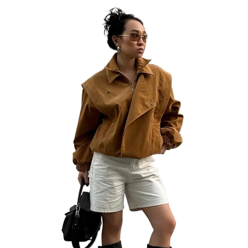 New Early Autumn Cool Girl Outerwear Locomotive Lapel Suede Jacket Women Lantern Long Sleeve Loose Fitting Patchwork Pilot Coats
New Early Autumn Cool Girl Outerwear Locomotive Lapel Suede Jacket Women Lantern Long Sleeve Loose Fitting Patchwork Pilot Coats