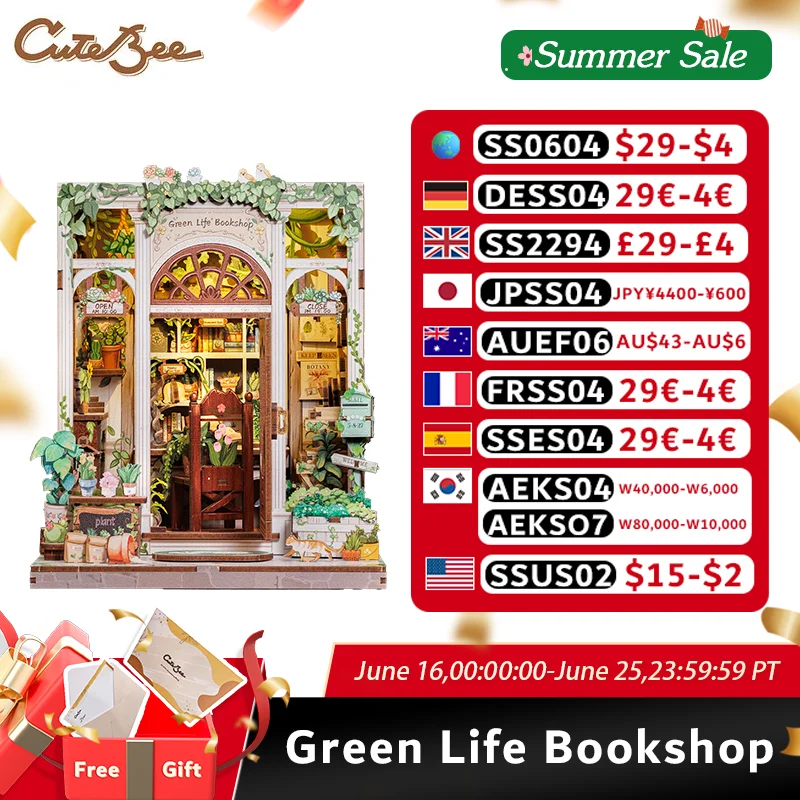 CUTEBEE Book Nook Kit DIY Wooden Doll House with Touch Light Green Life Bookshop Miniature Model for Amazing Gifts Home Decor
CUTEBEE Book Nook Kit DIY Wooden Doll House with Touch Light Green Life Bookshop Miniature Model for Amazing Gifts Home Decor
