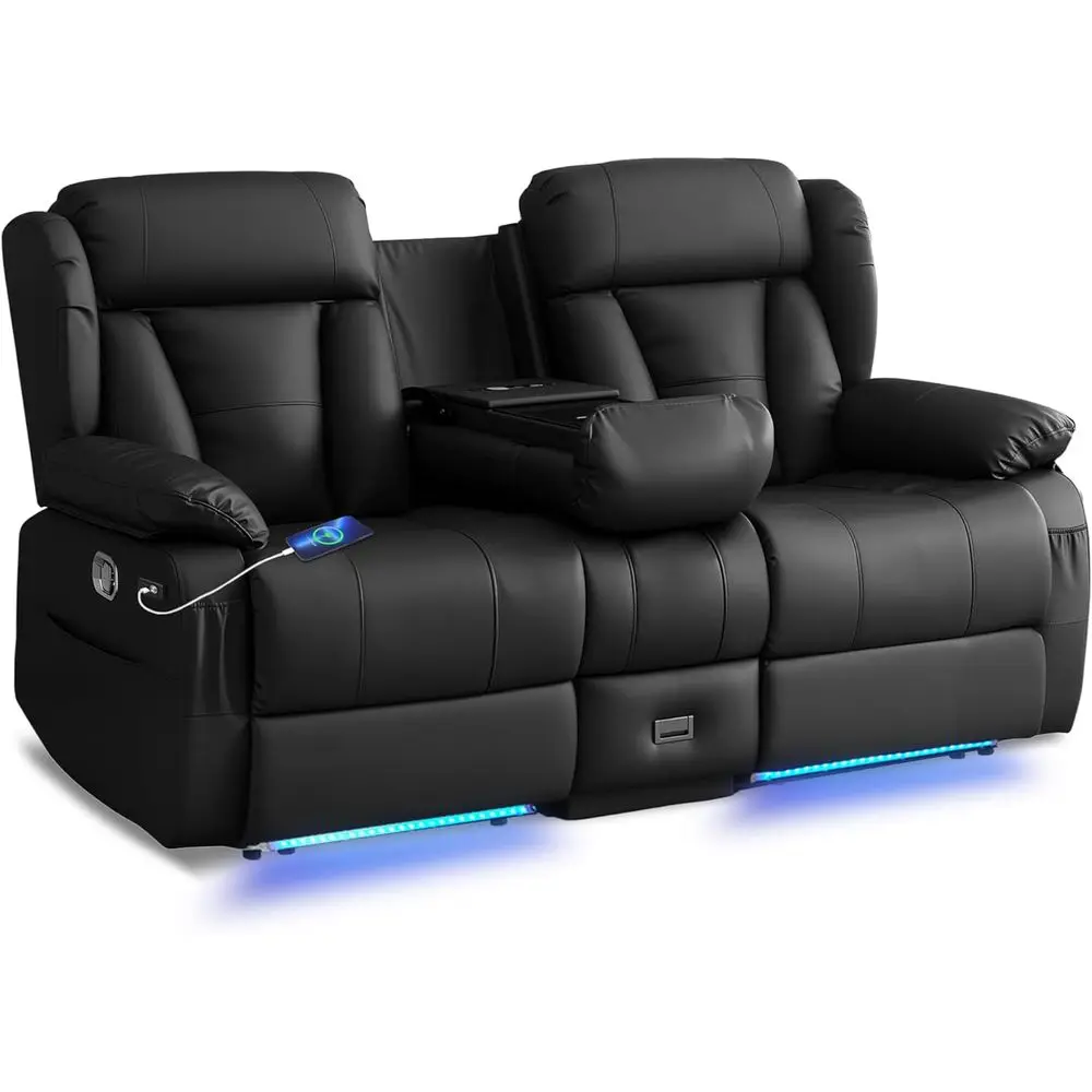 2-Seater Reclining Loveseat with LED Lights, Cup Holders, USB Ports, and Side Pockets, Ideal for Home Theater, Living Room, or R
2-Seater Reclining Loveseat with LED Lights, Cup Holders, USB Ports, and Side Pockets, Ideal for Home Theater, Living Room, or R