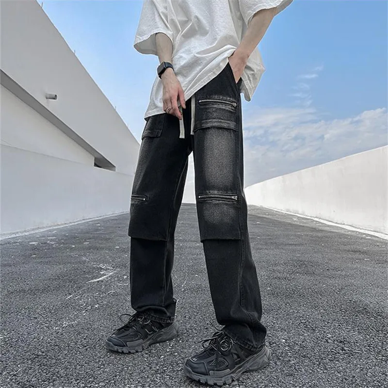 Cargo Jeans Men's Clothing Solid Color Elastic Waist Drawstring Multi-pocket Straight Pants Spliced Loose Trousers A025
Cargo Jeans Men's Clothing Solid Color Elastic Waist Drawstring Multi-pocket Straight Pants Spliced Loose Trousers A025