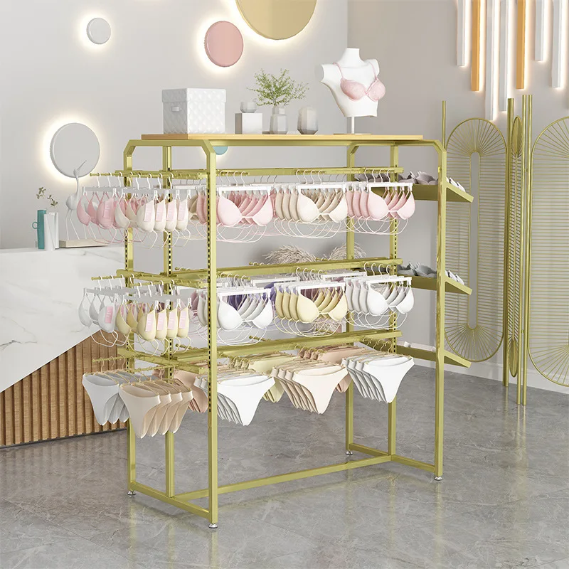 Clothing store underwear display rack, underwear rack, adjustable movable storage, sock rack.
Clothing store underwear display rack, underwear rack, adjustable movable storage, sock rack.