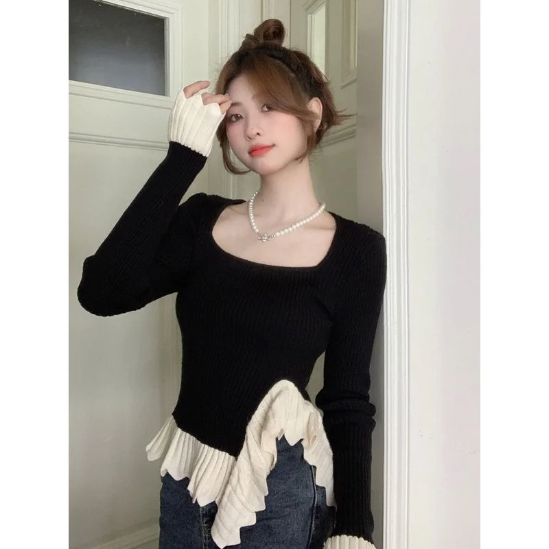 Slim Fit Knitted Sweater Women's Spring Autumn Irregular Color Blo Square Collar Blouse Sle Inner Wear Base Top
Slim Fit Knitted Sweater Women's Spring Autumn Irregular Color Blo Square Collar Blouse Sle Inner Wear Base Top