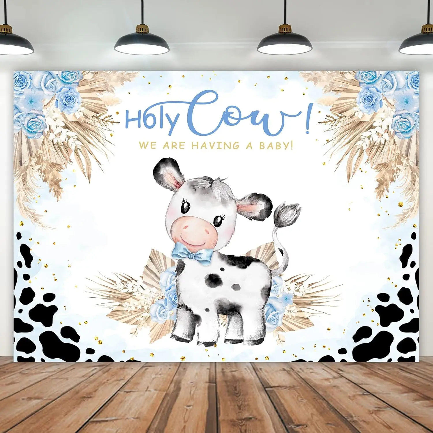 Holy Cow Baby Shower Backdrop - Blue Floral Cow Print and Pampas Grass Photography Background
Holy Cow Baby Shower Backdrop - Blue Floral Cow Print and Pampas Grass Photography Background