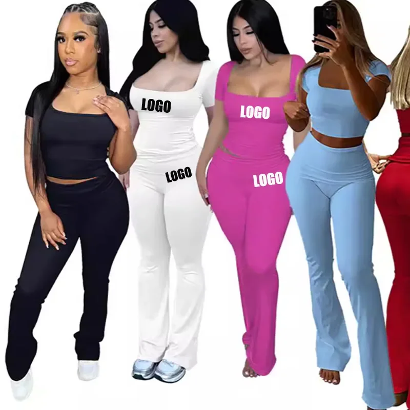 Custom LOGO women's clothing spring summer new pit strip U-neck short-sleeved flanged pants fashionable and sexy two-piece set
Custom LOGO women's clothing spring summer new pit strip U-neck short-sleeved flanged pants fashionable and sexy two-piece set