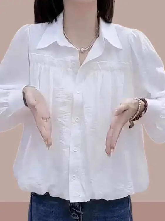 Elegant Short Sleeve White Shirt Women's Fashionable Long Sleeve Ladies' Outerwear Shirt Spring New Style Commute Style
Elegant Short Sleeve White Shirt Women's Fashionable Long Sleeve Ladies' Outerwear Shirt Spring New Style Commute Style