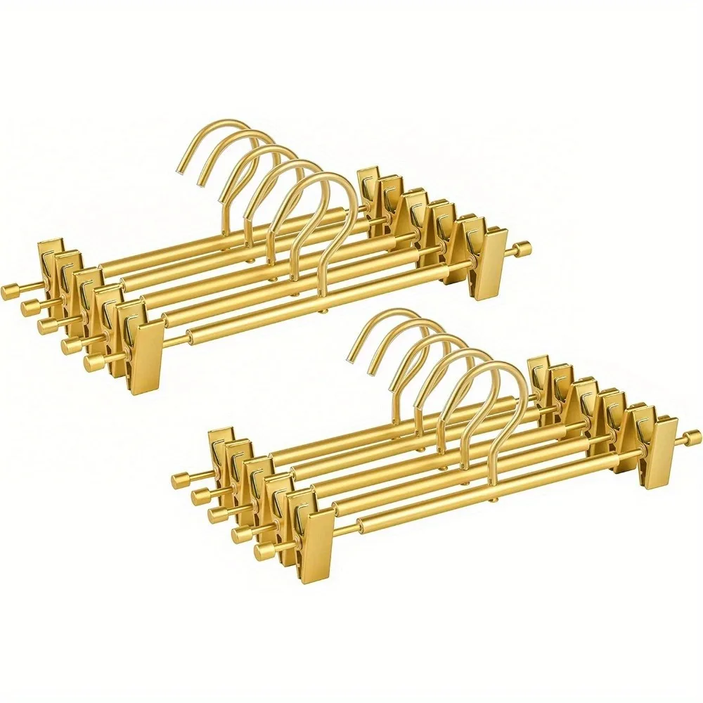 5 pieces matte gold aluminum pants rack, super smooth and durable metal skirt loose hanger, light and sturdy metal pants rack.
5 pieces matte gold aluminum pants rack, super smooth and durable metal skirt loose hanger, light and sturdy metal pants rack.