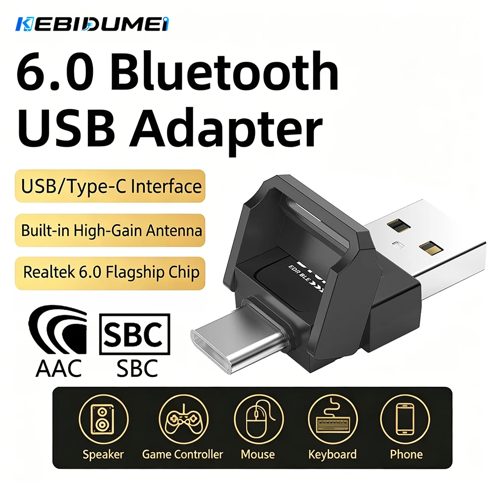 Kebidumei Bluetooth 6.0 Adapter USB Type C Plug and Play BT 6.0 Dongle Receiver EDR & BLE for Keyboard Mouse Headphone Speakers
Kebidumei Bluetooth 6.0 Adapter USB Type C Plug and Play BT 6.0 Dongle Receiver EDR & BLE for Keyboard Mouse Headphone Speakers