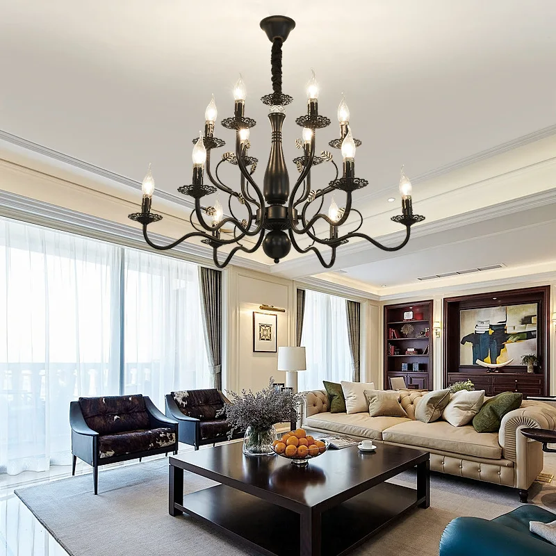 2022 American European retro black wrought iron candle light 6 arm 16 head large chandelier living room dining room chandelier
2022 American European retro black wrought iron candle light 6 arm 16 head large chandelier living room dining room chandelier