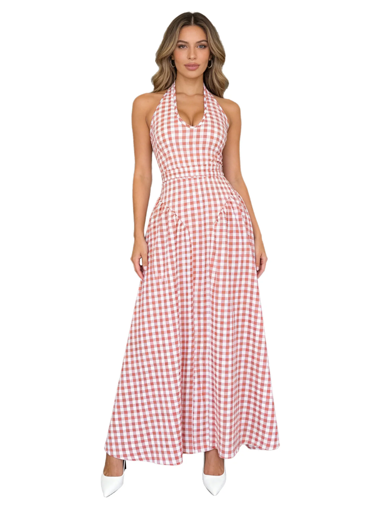 Women Plaid Halter Dress 2026 Sleeveless Backless A Line Maxi Sundress Boho Summer Vacation Travel Beach Outfit Wear
Women Plaid Halter Dress 2026 Sleeveless Backless A Line Maxi Sundress Boho Summer Vacation Travel Beach Outfit Wear