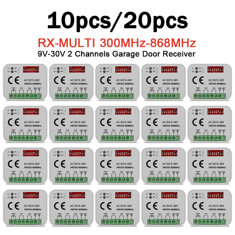 New RX-MULTI 300 to 868 MHz Switch Gate Controller AC/DC 9-30V Electric Garage Door Remote Control Receiver Gate Command Opener
New RX-MULTI 300 to 868 MHz Switch Gate Controller AC/DC 9-30V Electric Garage Door Remote Control Receiver Gate Command Opener