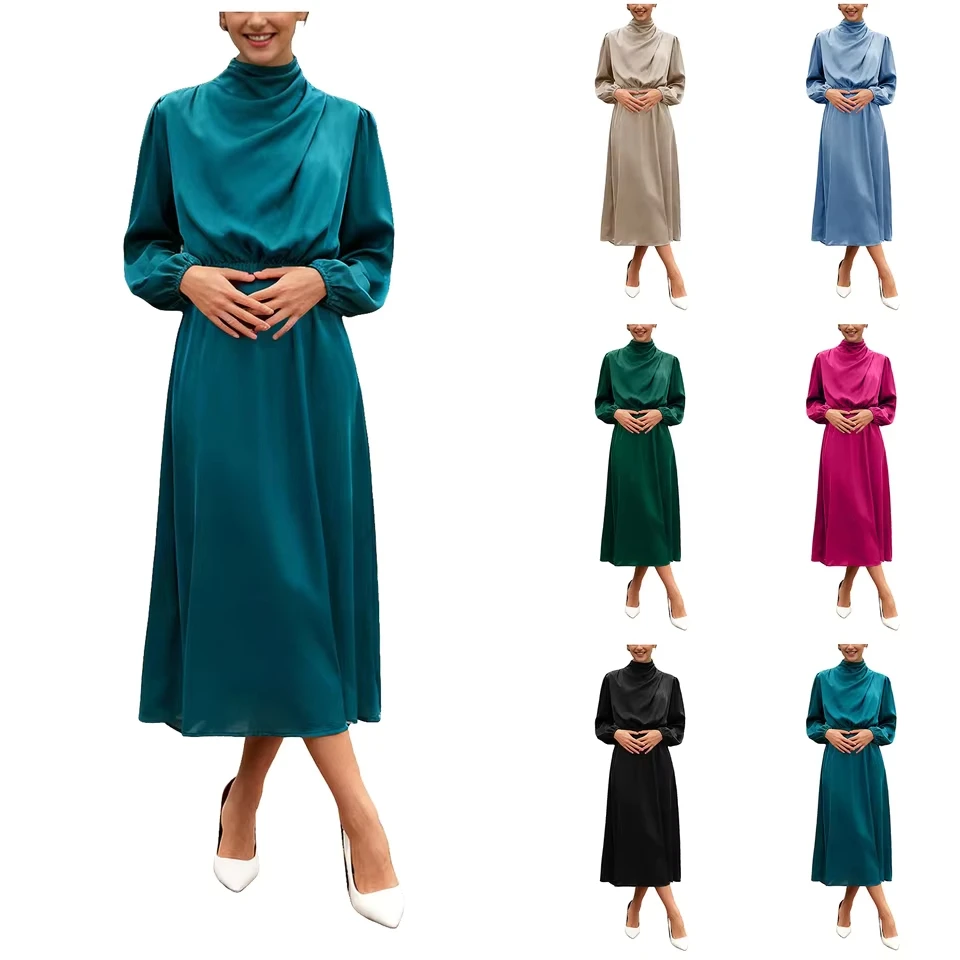 Womens Mock Neck Satin Dress Summer Fall Long Sleeve Lightweight Formal Wedding Party Maxi Cocktail Party Clubwaer Dresses
Womens Mock Neck Satin Dress Summer Fall Long Sleeve Lightweight Formal Wedding Party Maxi Cocktail Party Clubwaer Dresses