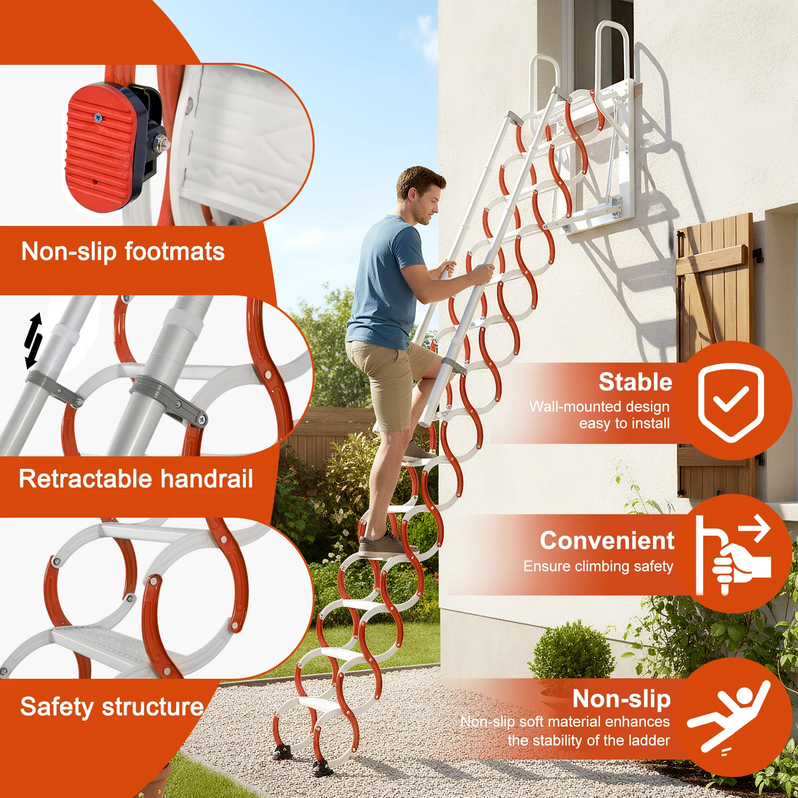 Ceiling Mount Attic Ladder Hidden Retractable Loft Ladder Adjustable Tilt Angle (60°/65°/70°) 14 Steps for Rooftops Basements
Ceiling Mount Attic Ladder Hidden Retractable Loft Ladder Adjustable Tilt Angle (60°/65°/70°) 14 Steps for Rooftops Basements