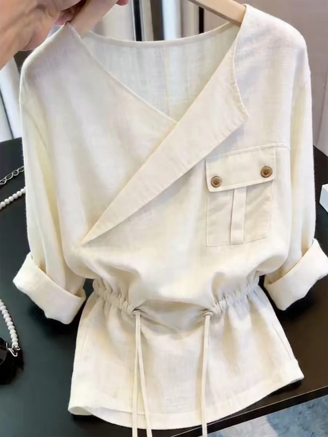 Fashionable Versatile Commuter Style V-Neck Shirt Belted Waist Slimming Top Summer Season Unique Design Korean Style Women's ...
Fashionable Versatile Commuter Style V-Neck Shirt Belted Waist Slimming Top Summer Season Unique Design Korean Style Women's ...