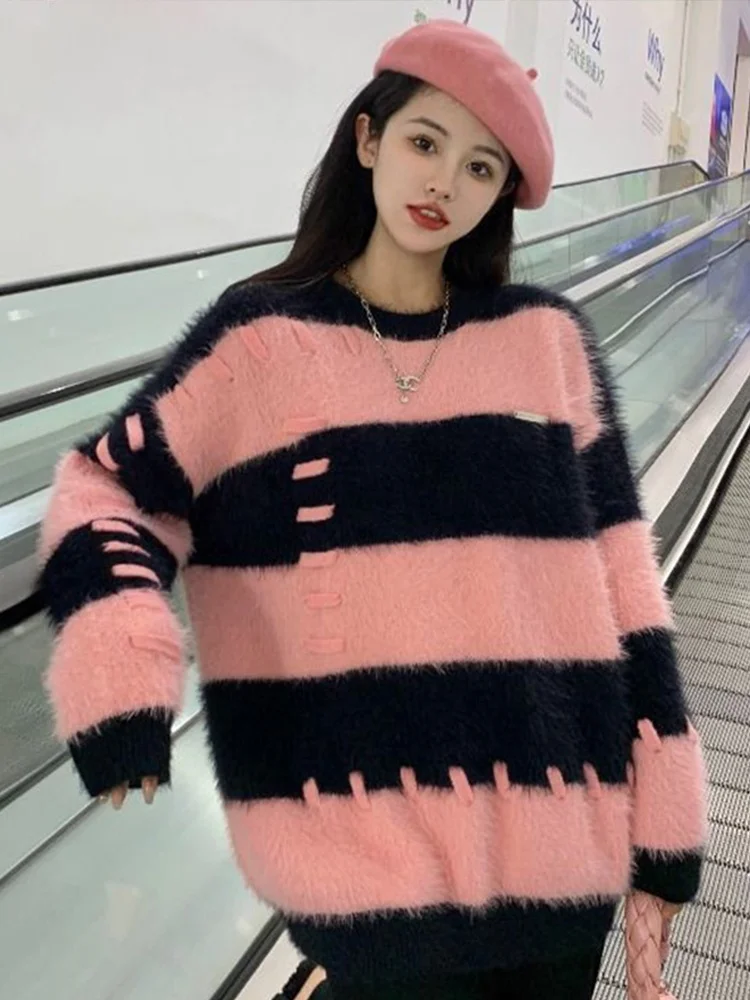 Soft Nurturing Color Block Stripe Design Women's Knitted Sweater Loose Fit Korean Style Long Sleeve round Neck Knitwear Top
Soft Nurturing Color Block Stripe Design Women's Knitted Sweater Loose Fit Korean Style Long Sleeve round Neck Knitwear Top