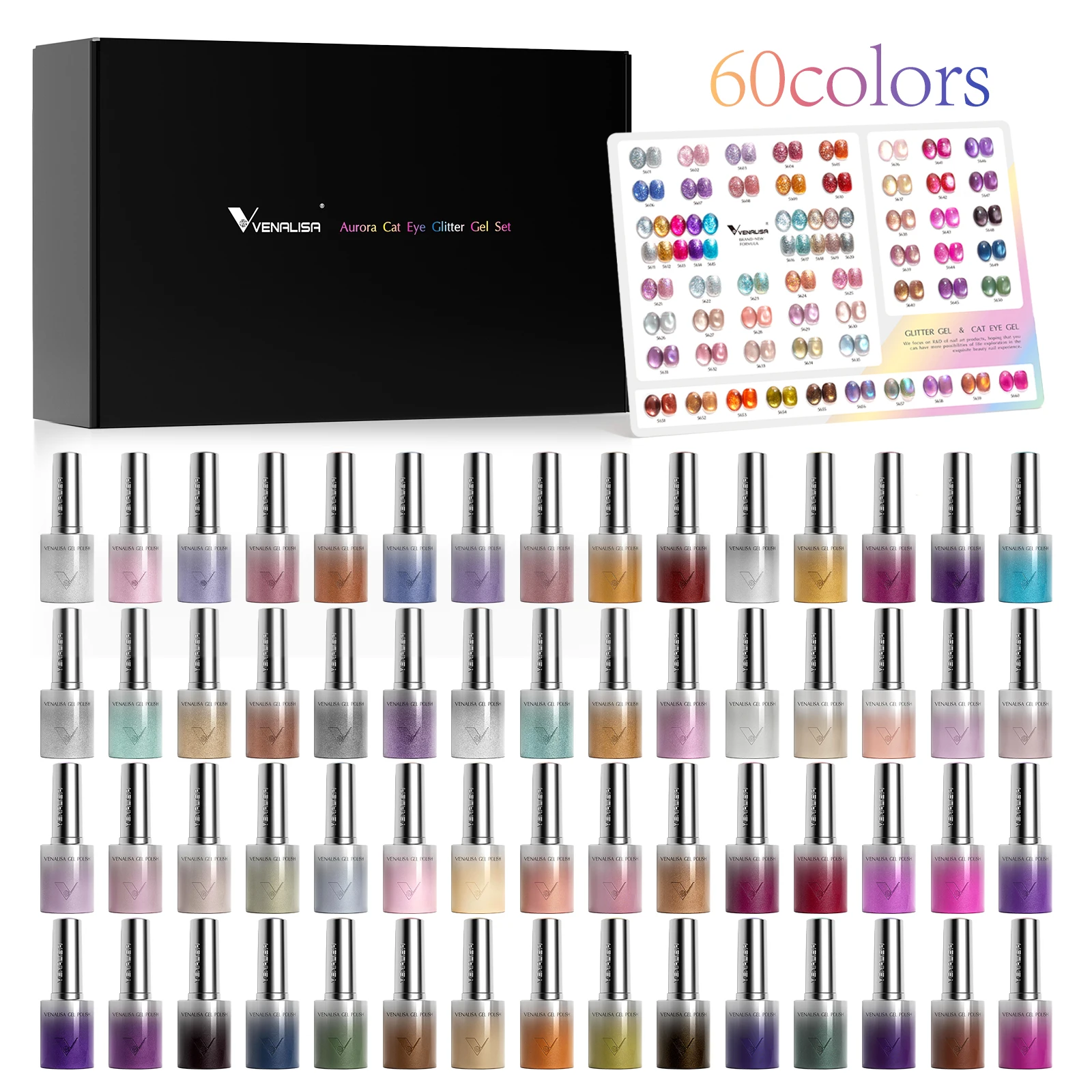 VENALISA 5/60PCS Cat Eye Gel Polish Set Magnetic Diamond Glitter Nail Art Kit Soak Off UV LED Salon Gel with Free Color Chart
VENALISA 5/60PCS Cat Eye Gel Polish Set Magnetic Diamond Glitter Nail Art Kit Soak Off UV LED Salon Gel with Free Color Chart