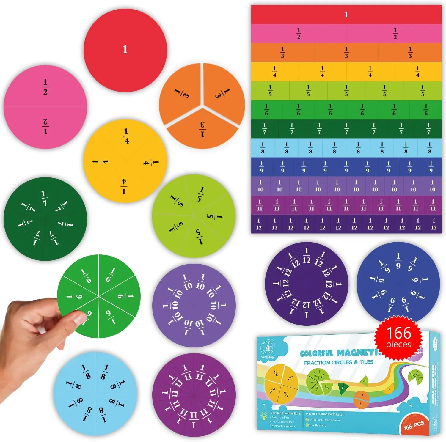 166 PCS Magnetic Fraction Tiles & Circles - Elementary Math Manipulatives Set
166 PCS Magnetic Fraction Tiles & Circles - Elementary Math Manipulatives Set