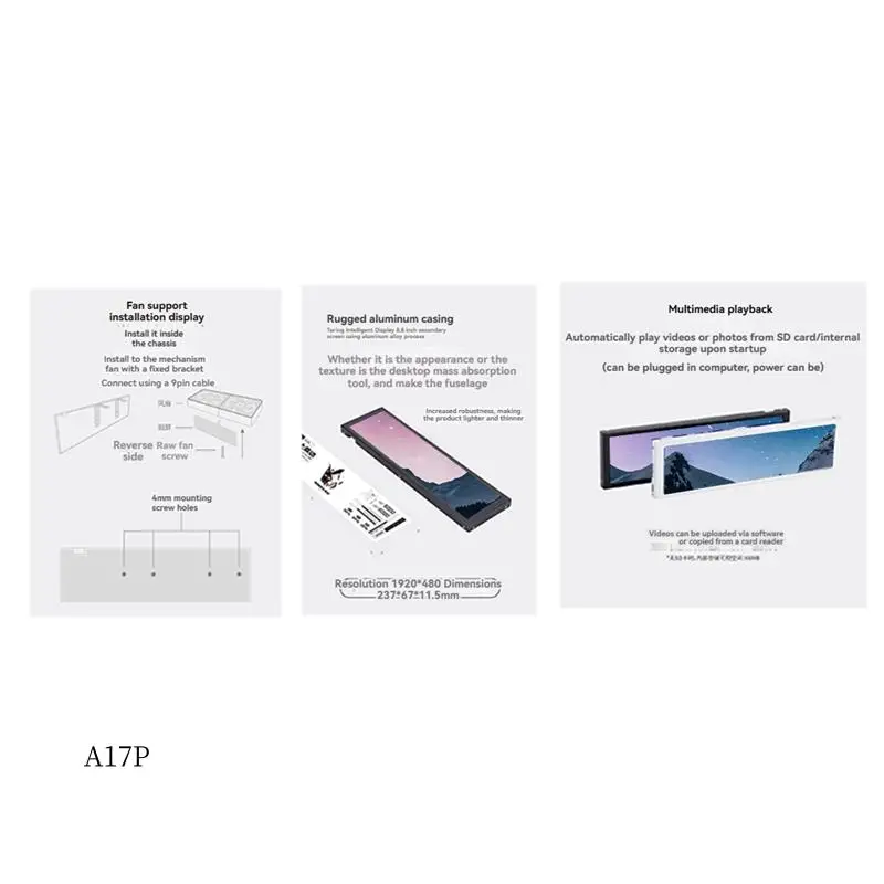 AP-Turing 8.8 Inch White IPS Smart Display Case - Type-C Connection For Seamless CPU, GPU, RAM Monitoring Via Secondary Monitor
AP-Turing 8.8 Inch White IPS Smart Display Case - Type-C Connection For Seamless CPU, GPU, RAM Monitoring Via Secondary Monitor