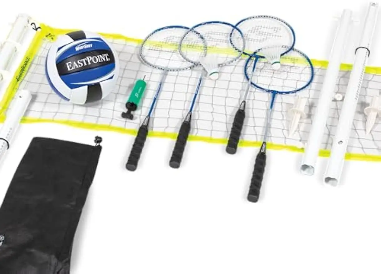 Adjustable Height 2-in-1 Volleyball and Badminton Net Set with 4 Rackets, Shuttlecocks, Ball