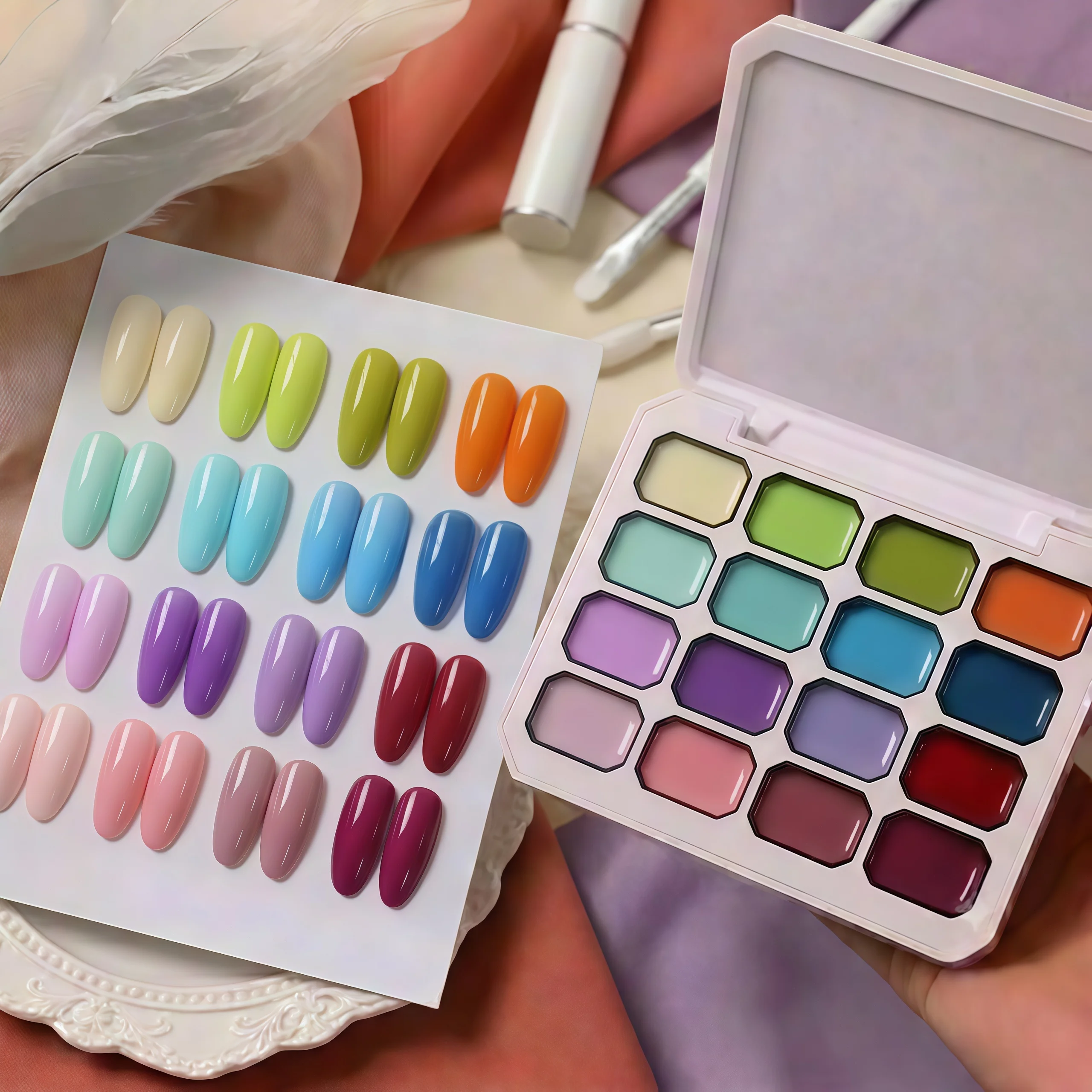 16 color Makaron nail gel, fashionable LED wash free nail paint, professional nail design, high saturation bright color
16 color Makaron nail gel, fashionable LED wash free nail paint, professional nail design, high saturation bright color