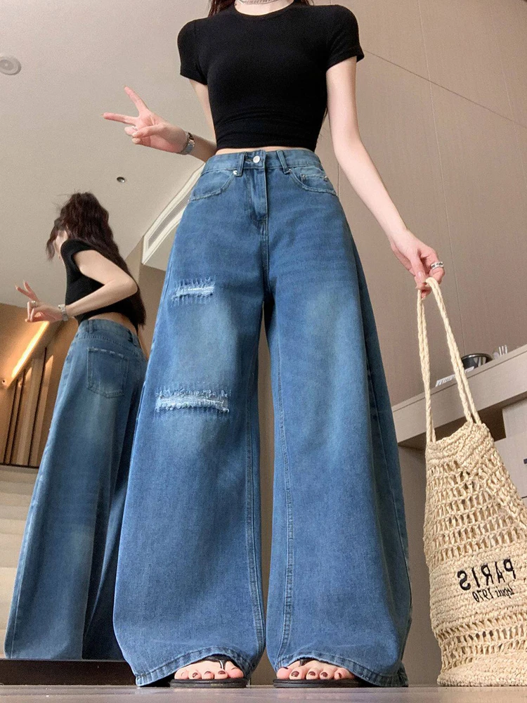 Retro Hole Denim Jeans Women's Summer 2026 New American High Waist Washed Loose Wide Leg Floor-Length Pants
Retro Hole Denim Jeans Women's Summer 2026 New American High Waist Washed Loose Wide Leg Floor-Length Pants