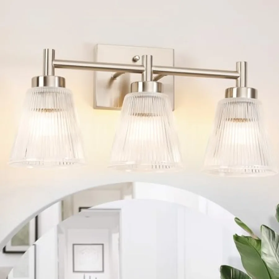 Nickel Bathroom Vanity Light 3-Light Bathroom Light Fixtures Over Mirror Vanity Lighting Fixtures with Striped Glass Shade17inc
Nickel Bathroom Vanity Light 3-Light Bathroom Light Fixtures Over Mirror Vanity Lighting Fixtures with Striped Glass Shade17inc