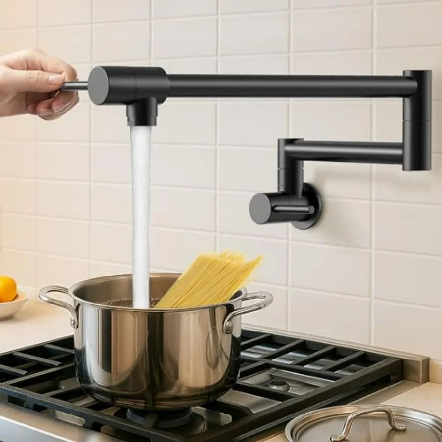 Kitchen Pot Filler Faucet Black 25.6 Over Stove with Heat-Resistant Cartridge Double Joints Swing Arm Wall Mount Stainless Stee
Kitchen Pot Filler Faucet Black 25.6 Over Stove with Heat-Resistant Cartridge Double Joints Swing Arm Wall Mount Stainless Stee
