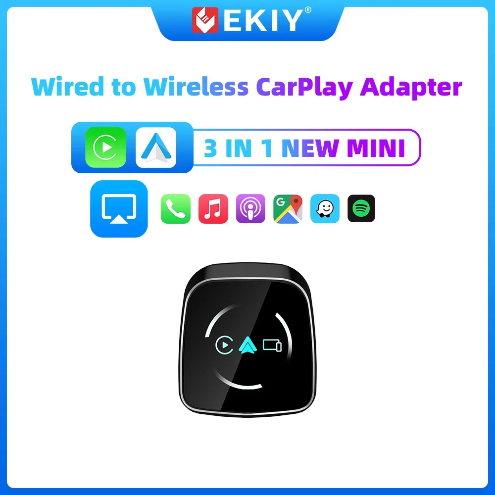 EKIY Mini 3 в 1 адаптер Carplay Airplay проводной к беспроводному CarPlay Android Auto Smart Box автоматическое подключение обновление OTA универсальное
EKIY Mini 3 в 1 адаптер Carplay Airplay проводной к беспроводному CarPlay Android Auto Smart Box автоматическое подключение обновление OTA универсальное