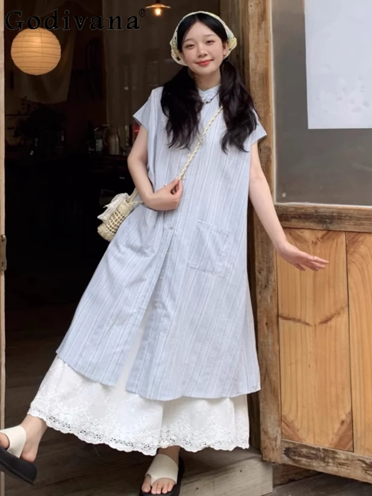 Large Size L-4XL Spring Summer Women Clothing Japanese Striped Short-sleeved Crew Neck Loose Shirt Summer Sweet Lace Skirt
Large Size L-4XL Spring Summer Women Clothing Japanese Striped Short-sleeved Crew Neck Loose Shirt Summer Sweet Lace Skirt