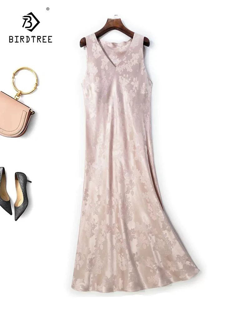 BirdTree, Natural Silk Elegant Dresses, Women Sleeveless V Neck Jacquard, Retro Chinese Loose Dress, 2024 Summer New D45642QC
BirdTree, Natural Silk Elegant Dresses, Women Sleeveless V Neck Jacquard, Retro Chinese Loose Dress, 2024 Summer New D45642QC