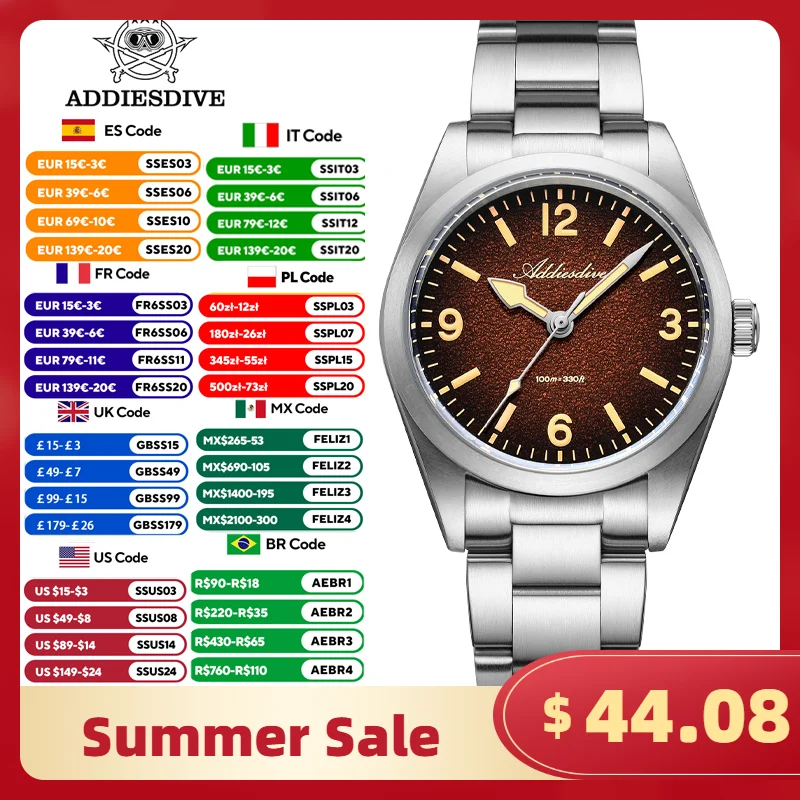 ADDIESDIVE NEW Luxury Quartz Men's Watch 316L Stainless Steel 100M Dive Waterproof C3 Retro Luminous Sapphire Wristwatch AD2544
ADDIESDIVE NEW Luxury Quartz Men's Watch 316L Stainless Steel 100M Dive Waterproof C3 Retro Luminous Sapphire Wristwatch AD2544