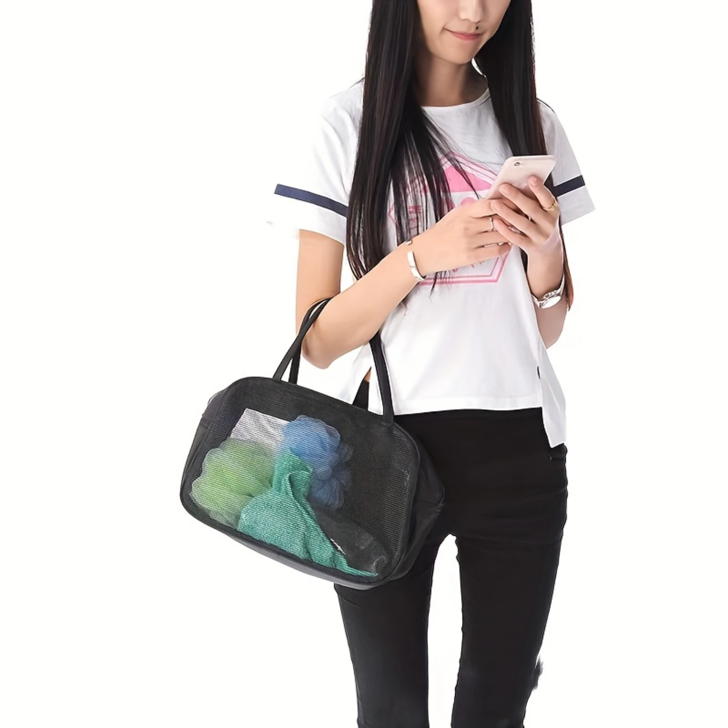 1pc Mesh Gym Sports Bag, Travel Shower Caddy, Portable Bath Tote Basket, Quick Dry Hanging Toiletry And Bath Bag With Handles
1pc Mesh Gym Sports Bag, Travel Shower Caddy, Portable Bath Tote Basket, Quick Dry Hanging Toiletry And Bath Bag With Handles