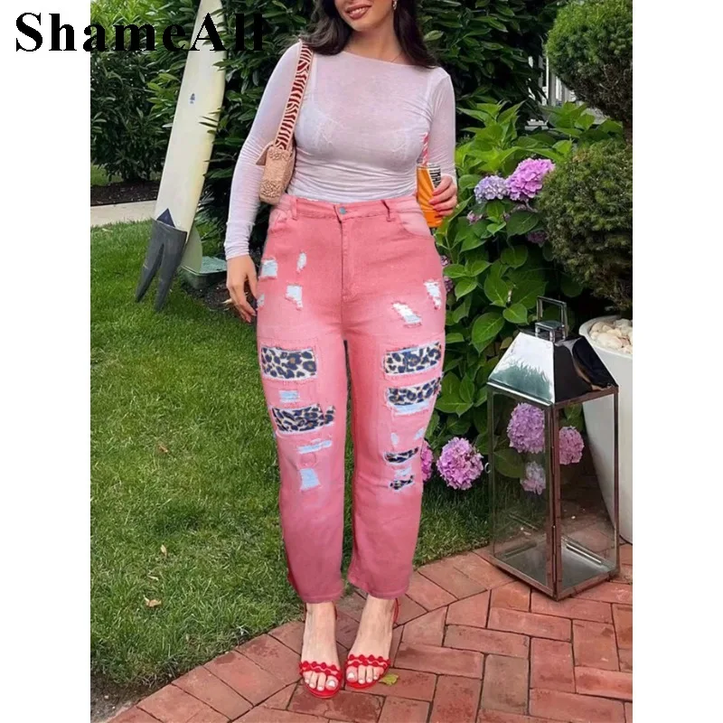 Plus Size Casual Jeans, Women's Plus Colorblock Leopard Print Ripped Button Fly High Rise High Stretch Skinny Jeans
Plus Size Casual Jeans, Women's Plus Colorblock Leopard Print Ripped Button Fly High Rise High Stretch Skinny Jeans