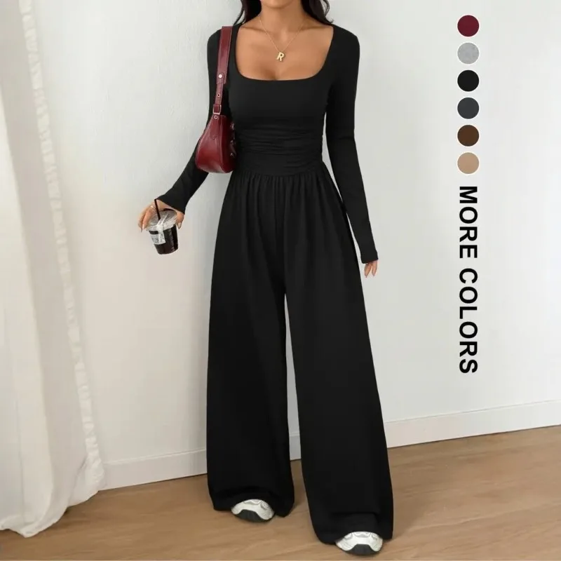 Women's jumpsuit new long sleeved women's fashionable casual wide leg pants simple slim fit solid color slimming jumpsuit
Women's jumpsuit new long sleeved women's fashionable casual wide leg pants simple slim fit solid color slimming jumpsuit