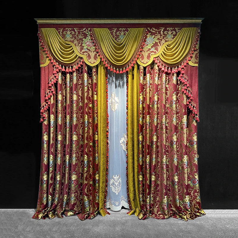 Custom European noble vintage wine red Chenille jacquard Villa window cloth vaance blackout curtain tulle drape C1998
Custom European noble vintage wine red Chenille jacquard Villa window cloth vaance blackout curtain tulle drape C1998
