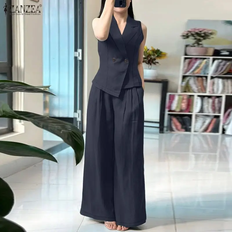 Fashion Summer Sleeveless Vest Tops Pant Sets 2026 ZANZEA Elegant Women 2 Piece Sets Stylish Tracksuit Solid OL Work Outfits
Fashion Summer Sleeveless Vest Tops Pant Sets 2026 ZANZEA Elegant Women 2 Piece Sets Stylish Tracksuit Solid OL Work Outfits