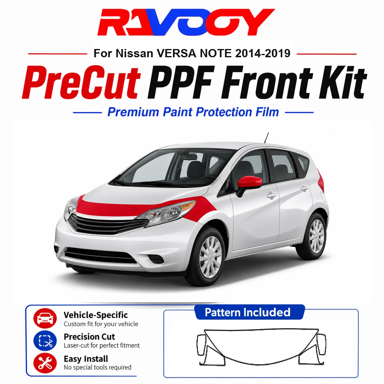 8.5mil TPU Precut PPF Kit For Nissan VERSA NOTE 2014-2019 - Hood, Fenders & Mirror Set - Self-Healing Clear Bra Film
8.5mil TPU Precut PPF Kit For Nissan VERSA NOTE 2014-2019 - Hood, Fenders & Mirror Set - Self-Healing Clear Bra Film