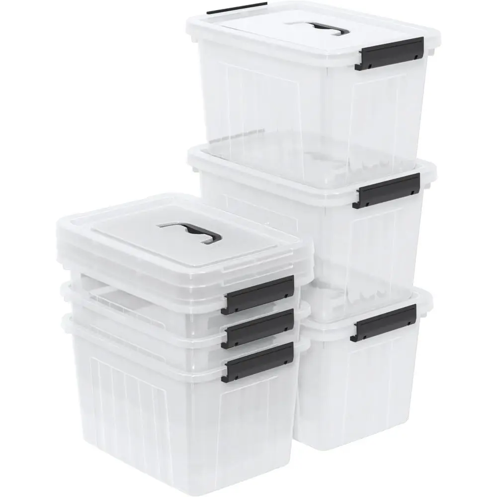 6-Pack 12-Quart Clear Plastic Storage Bins with Lids and Black Handles
6-Pack 12-Quart Clear Plastic Storage Bins with Lids and Black Handles