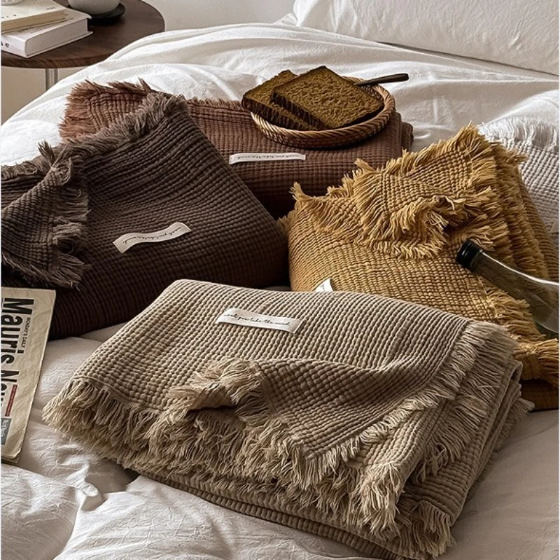 4-Layer 100% Cotton Gauze Blanket - Solid Color Sofa Throw with Tassel Trim, Multipurpose Lightweight Coverlet for Bed, Couch
4-Layer 100% Cotton Gauze Blanket - Solid Color Sofa Throw with Tassel Trim, Multipurpose Lightweight Coverlet for Bed, Couch