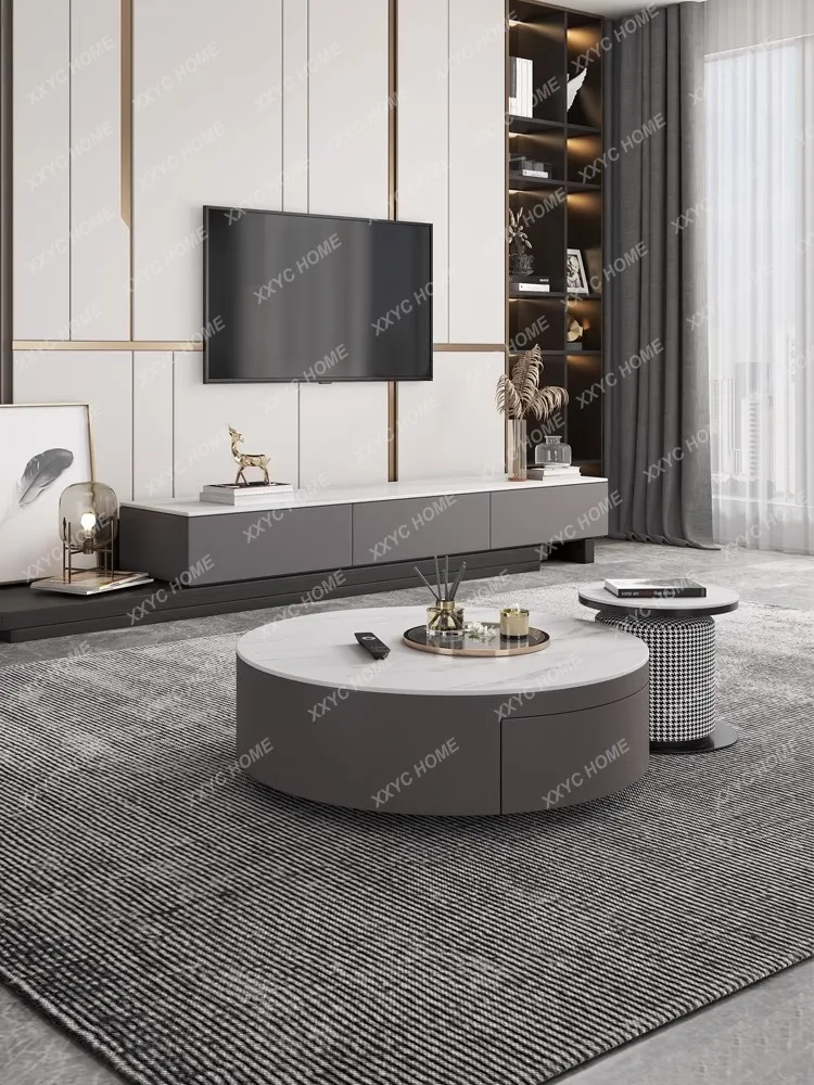 TV Cabinet Unit Small Apartment Living Room Modern Simple Home Size round Tea Table
TV Cabinet Unit Small Apartment Living Room Modern Simple Home Size round Tea Table