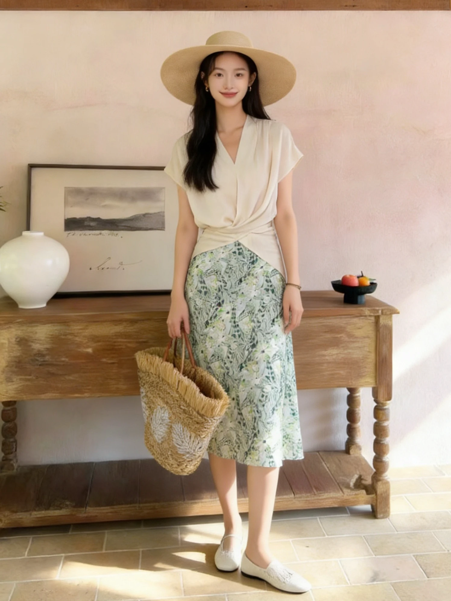 Breathable Holiday Style Half Skirt 2761 Silk Simulation Drapey Green Floral Cool A-Line Skirt Elastic Waist Versatile Skirt
Breathable Holiday Style Half Skirt 2761 Silk Simulation Drapey Green Floral Cool A-Line Skirt Elastic Waist Versatile Skirt