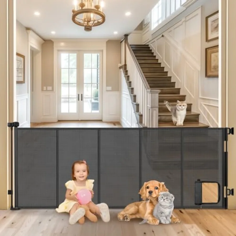 Reinforced 90" Extra Wide Retractable Pet Gate with Cat Door 33 Inch Tall Mesh Baby Gate Retractable Dog Gates for Doorways Ext
Reinforced 90" Extra Wide Retractable Pet Gate with Cat Door 33 Inch Tall Mesh Baby Gate Retractable Dog Gates for Doorways Ext