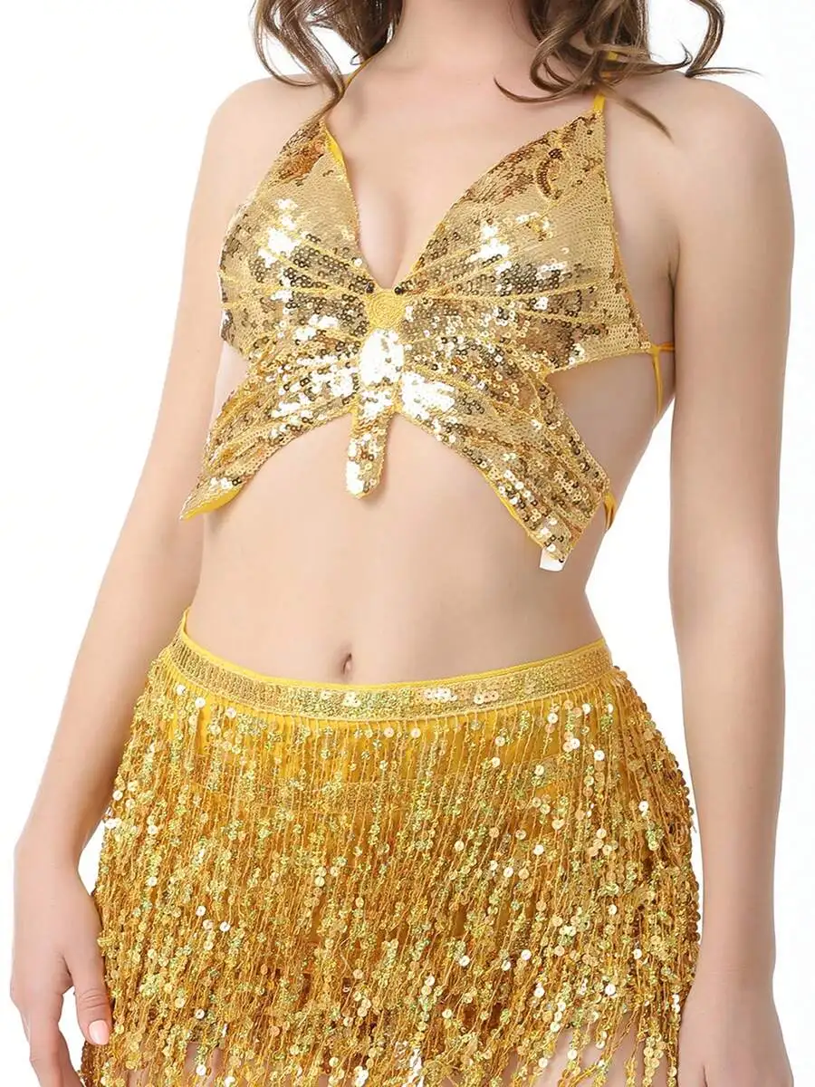 Womens Shiny Sequins Sleeveless Camisole With Irregular Butterfly Design
Womens Shiny Sequins Sleeveless Camisole With Irregular Butterfly Design