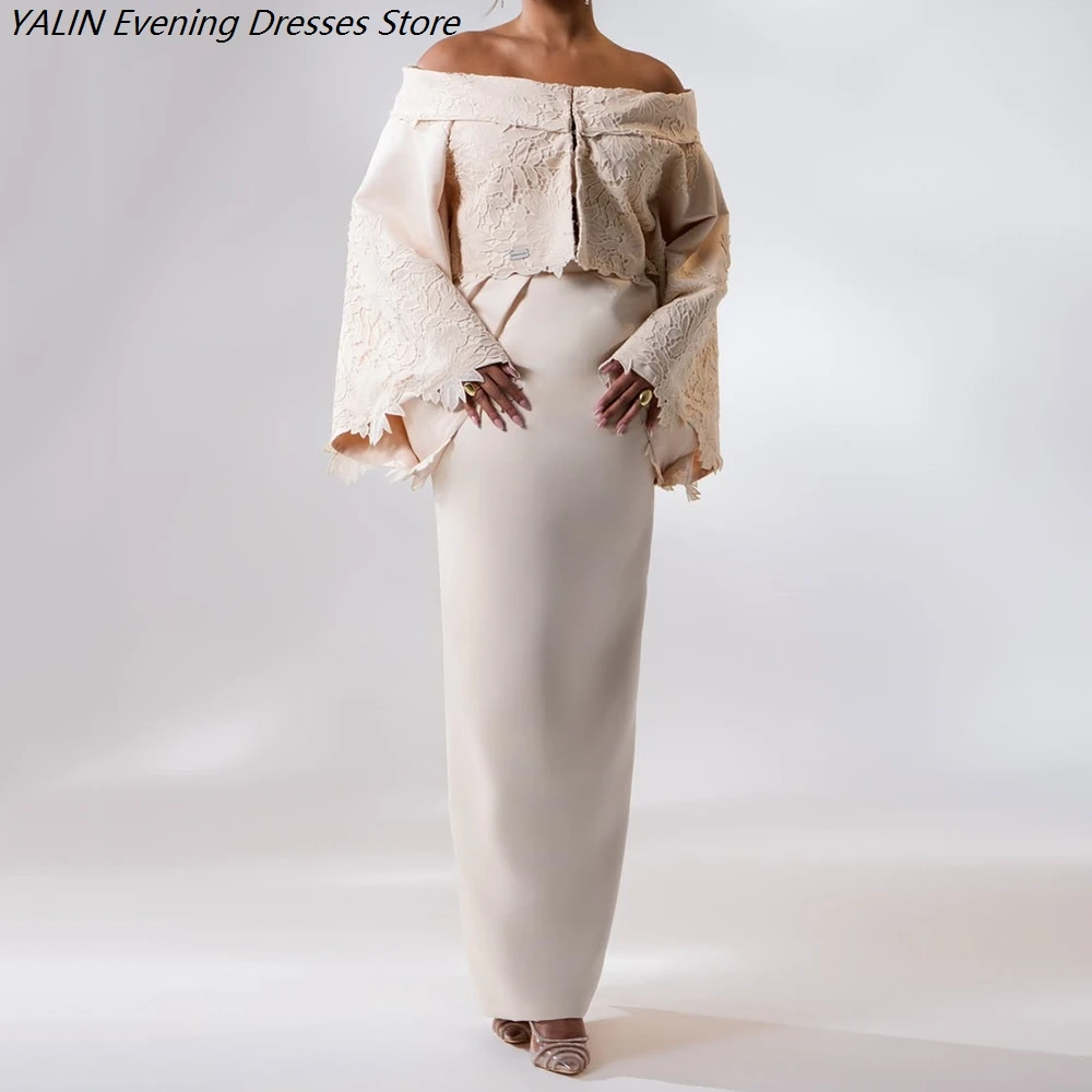 Women's Straight Evening Dresses Ankle-length Off The Shoulder Full Sleeve Prom Dresses Simple Fashion Lace Customized Gowns
Women's Straight Evening Dresses Ankle-length Off The Shoulder Full Sleeve Prom Dresses Simple Fashion Lace Customized Gowns