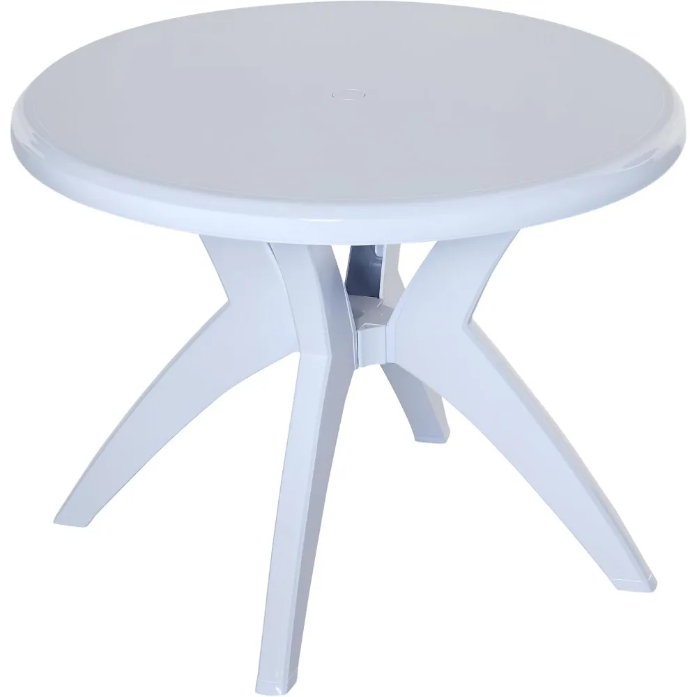 36.25" Round Plastic Patio Table with Umbrella Hole, Ideal for Outdoor Bistro, White
36.25" Round Plastic Patio Table with Umbrella Hole, Ideal for Outdoor Bistro, White